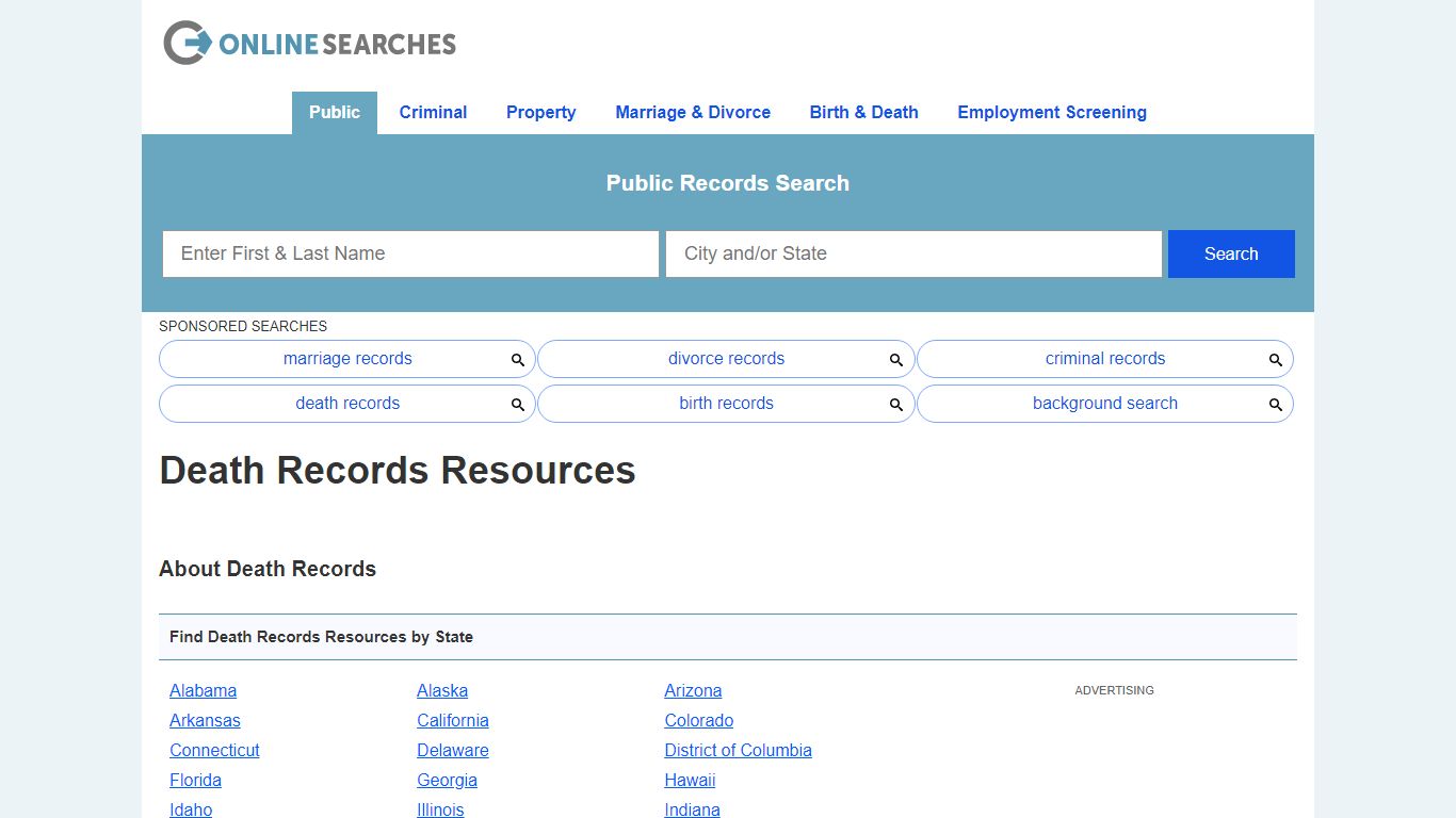 Death Records Search Directory - OnlineSearches.com